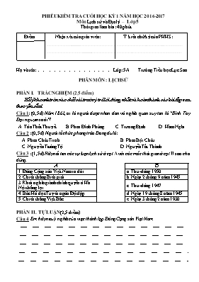 Đề kiểm tra học kì I môn Lịch sử và Địa lí lớp 5 - Năm học 2016-2017